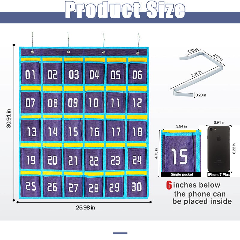 Loghot Classroom Accessories Closet Pocket Chart for Cell Phones Holder Wall Door Hanging Organizer (30 Pockets Blue) - Image 2